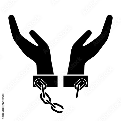 Broken handcuffs, manacles or shackles icon. Unchained hands as freedom symbol. Vector Illustration