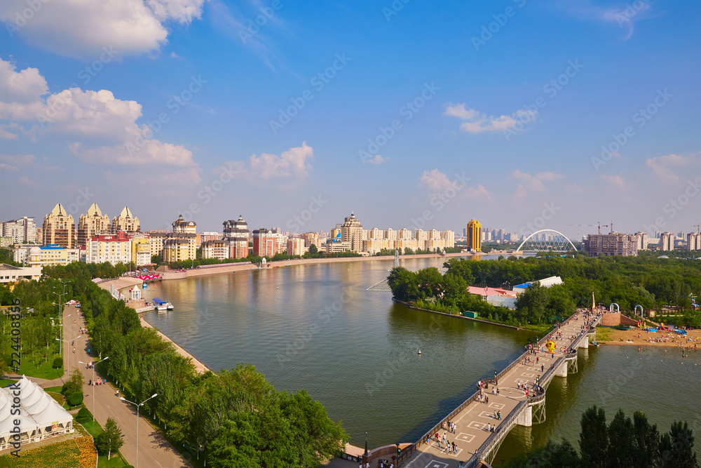 Esil river embankment, Astana city, Kazakhstan - photo from height