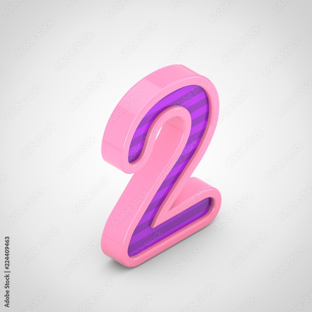 Pink number 2 with violet stripes isolated on white background. Pink number 2 with violet stripes isolated on white background.
