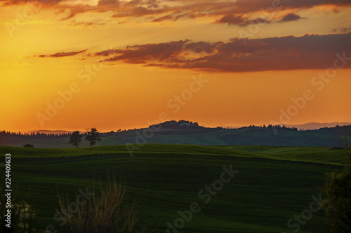 Landscape of tuscan countryside at sunset © laudibi