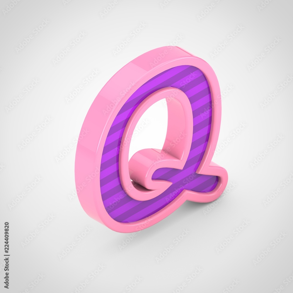 Pink letter Q uppercase with violet stripes isolated on white background. Pink letter Q uppercase with violet stripes isolated on white background.