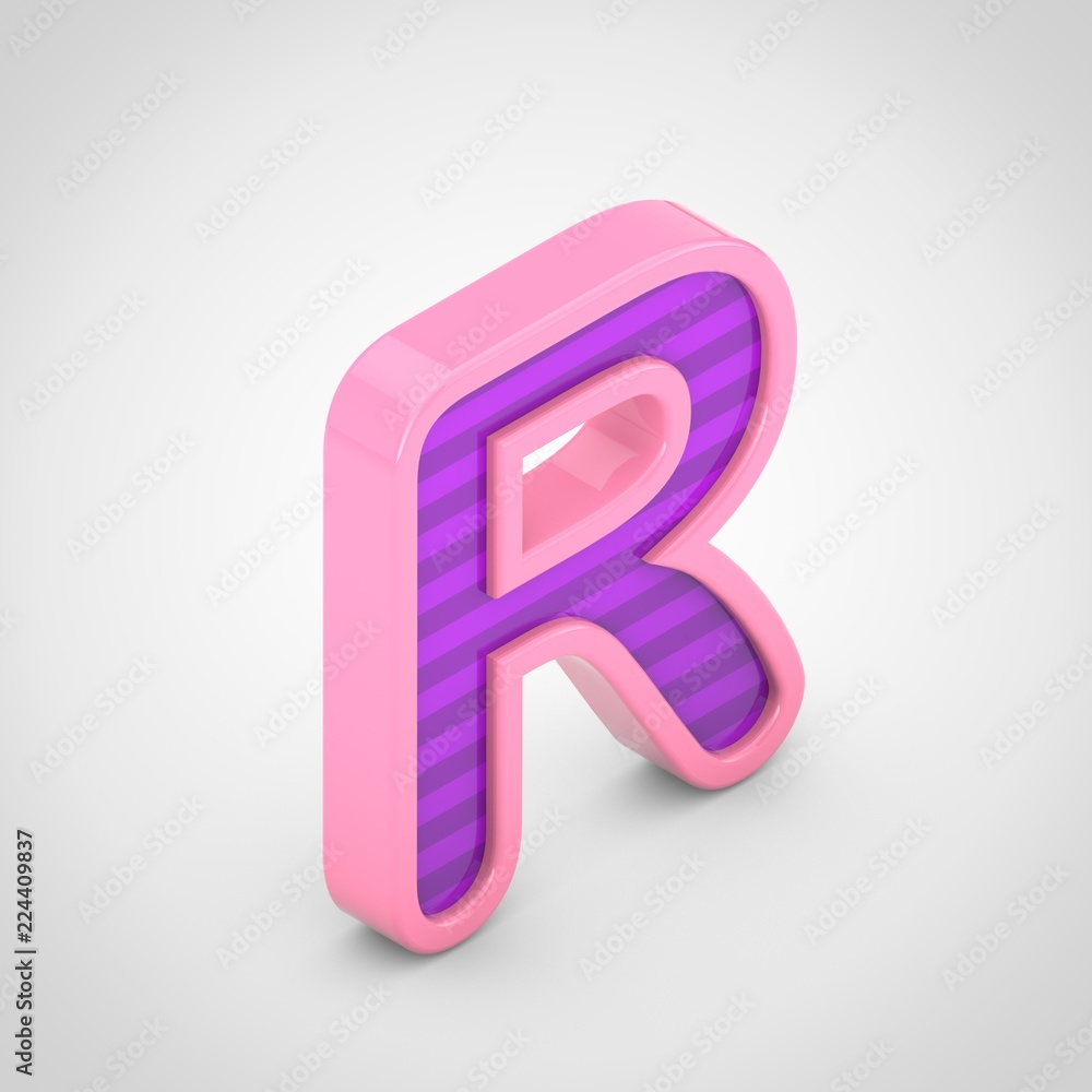 Pink letter R uppercase with violet stripes isolated on white background. Pink letter R uppercase with violet stripes isolated on white background.