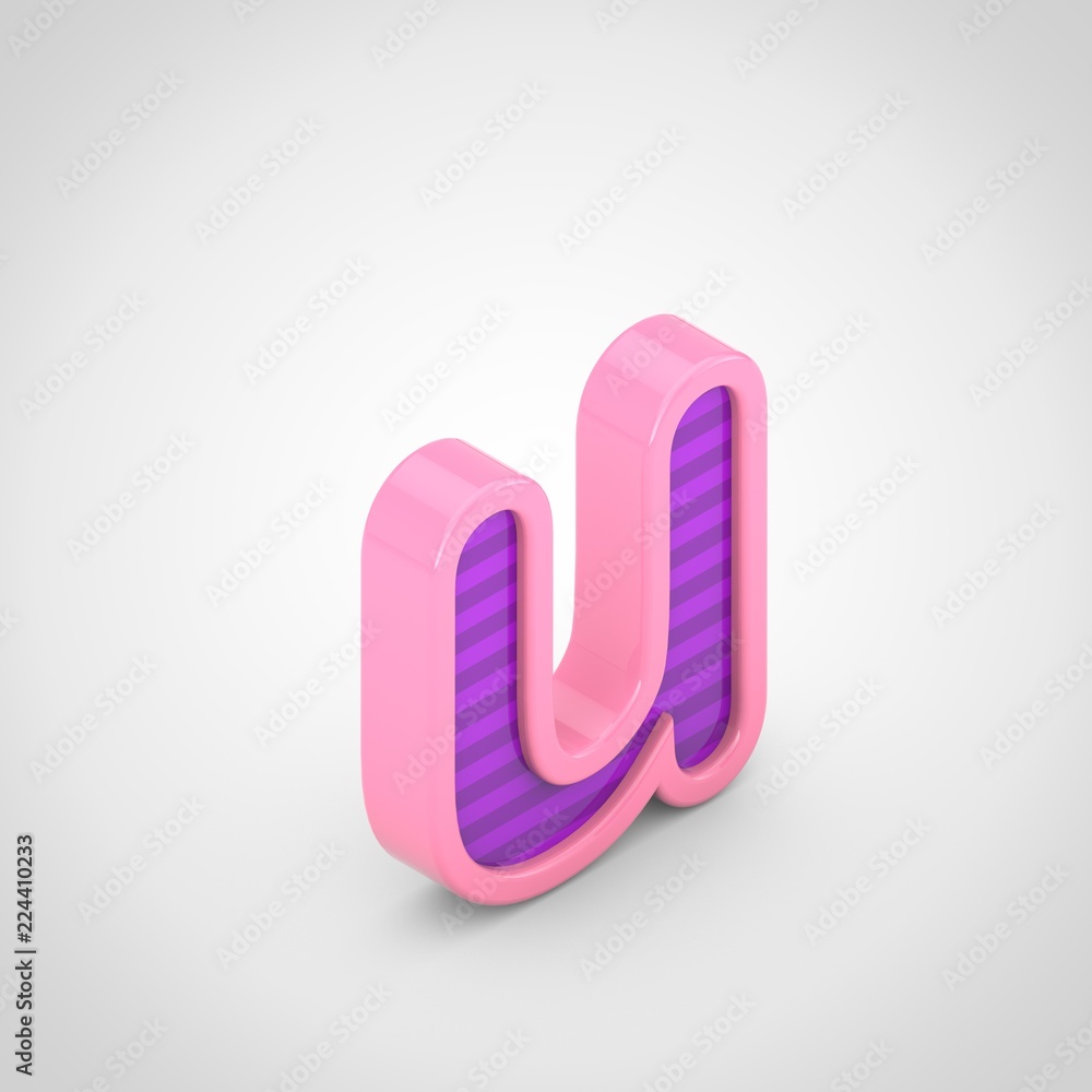 Pink letter U lowercase with violet stripes isolated on white background. Pink letter U lowercase with violet stripes isolated on white background.