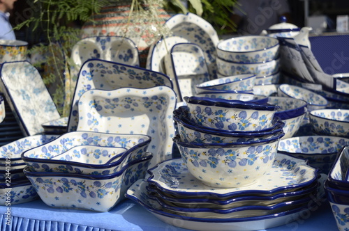 Colorful, handmade pottery produced in Boleslawiec, Poland
