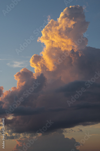 Expressive cloud at sunset in a blue sky. Vertical