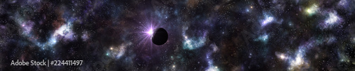 Fototapeta Naklejka Na Ścianę i Meble -  Starry sky, a planet against the background of nebulae and galaxies,
3D rendering