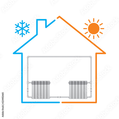 Stylized house with heating system. Vector illustration