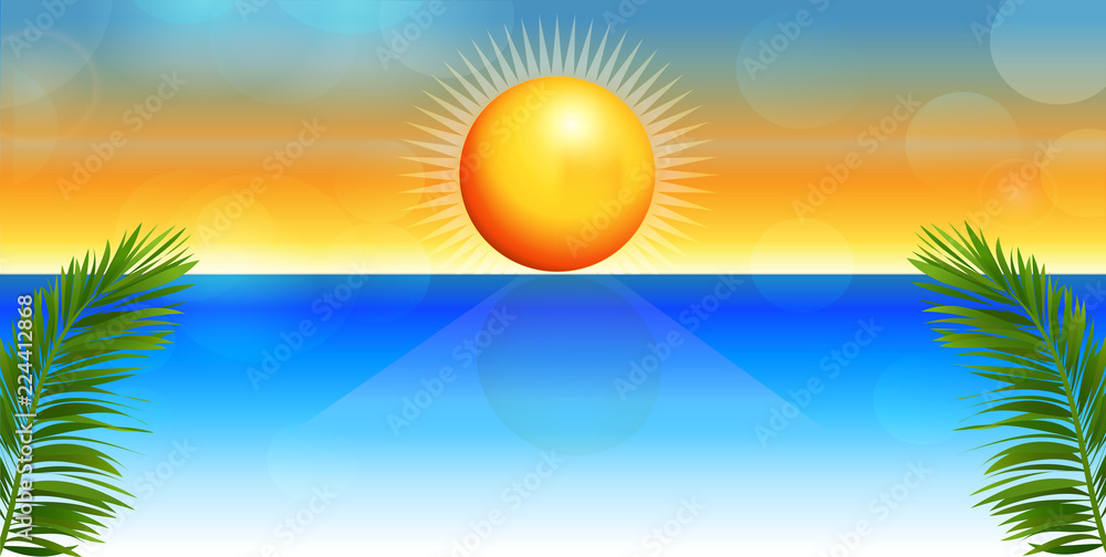 Sun and tropical beach vector design illustration background. Sun and tropical beach vector design illustration background.