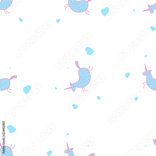 Vector seamless pattern with colorful unicorns. Blue and pink unicorn background