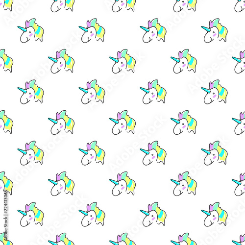 Vector seamless pattern with colorful unicorns. Blue and pink unicorn background. Card with cute unicorn icon over white background. Colorful design. Vector illustration © Ирина Сердечная