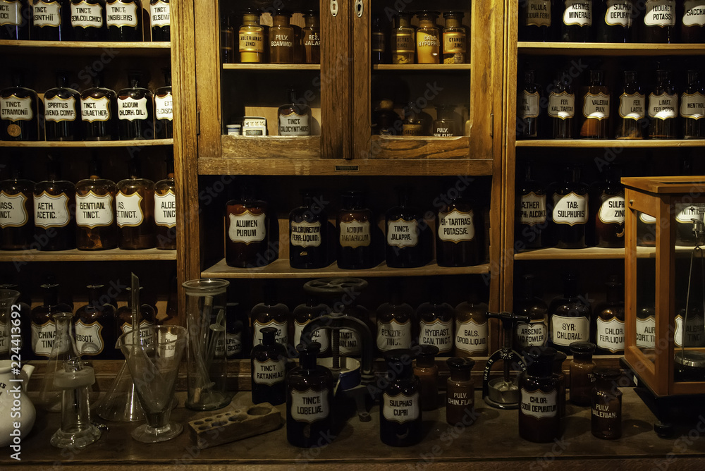 Old pharmacy with medicines