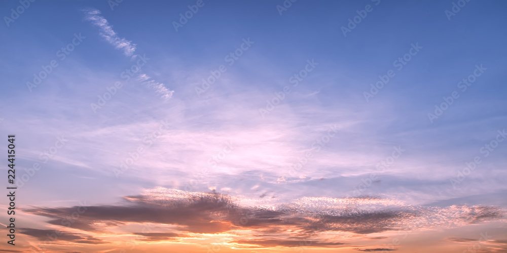 Pastel colored sunset sky panoramic view
