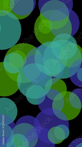 Multicolored translucent circles on a dark background. Vertical image orientation. 3D illustration