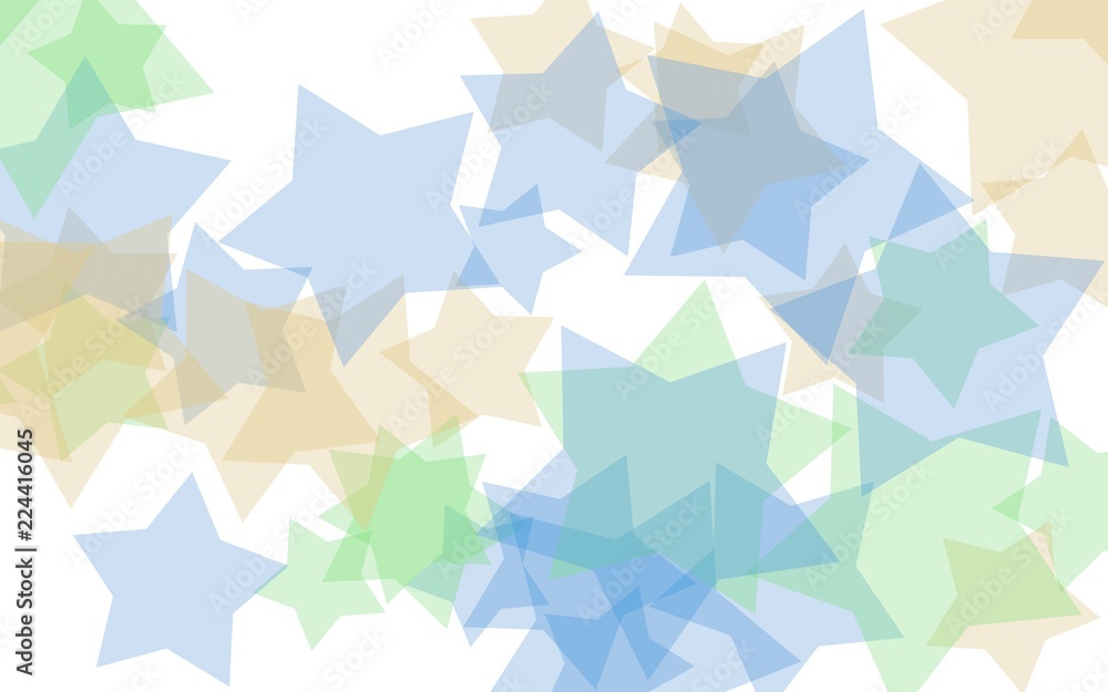 Multicolored translucent stars on a white background. Green tones. 3D illustration Multicolored translucent stars on a white background. Green tones. 3D illustration