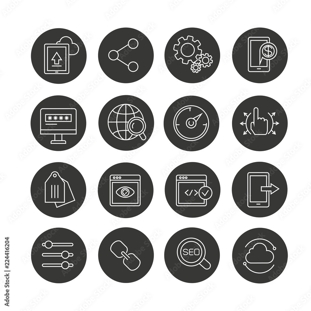 search engine and web development concept icon set in circle buttons search engine and web development concept icon set in circle buttons