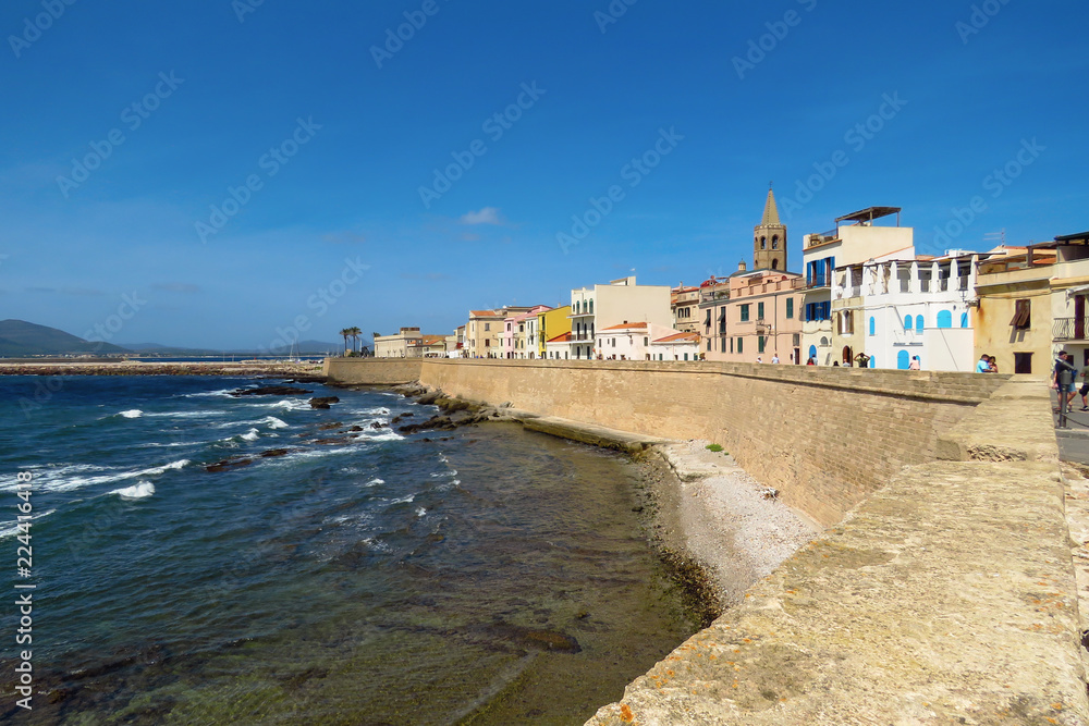 The city of Alghero next to the Mediterranean Sea, Sardinia, Italy