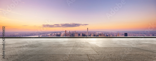 empty floor with modern cityscape in new york