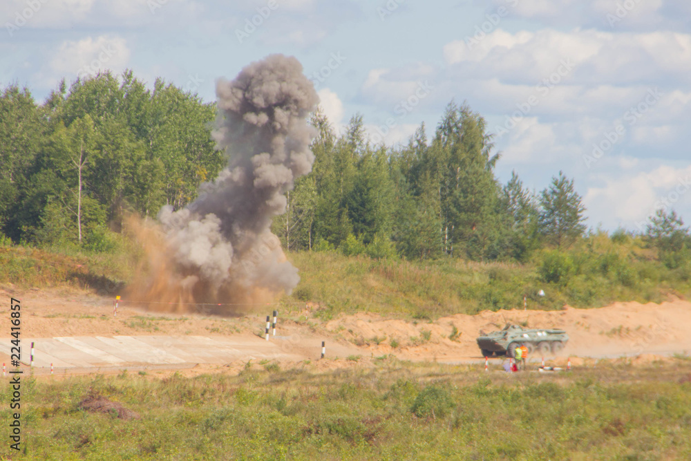 Naklejka premium explosion from the bomb at the test site.