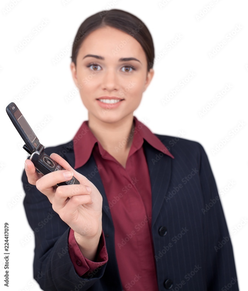 Businesswoman Holding Mobile Phone - Isolated Businesswoman Holding Mobile Phone - Isolated