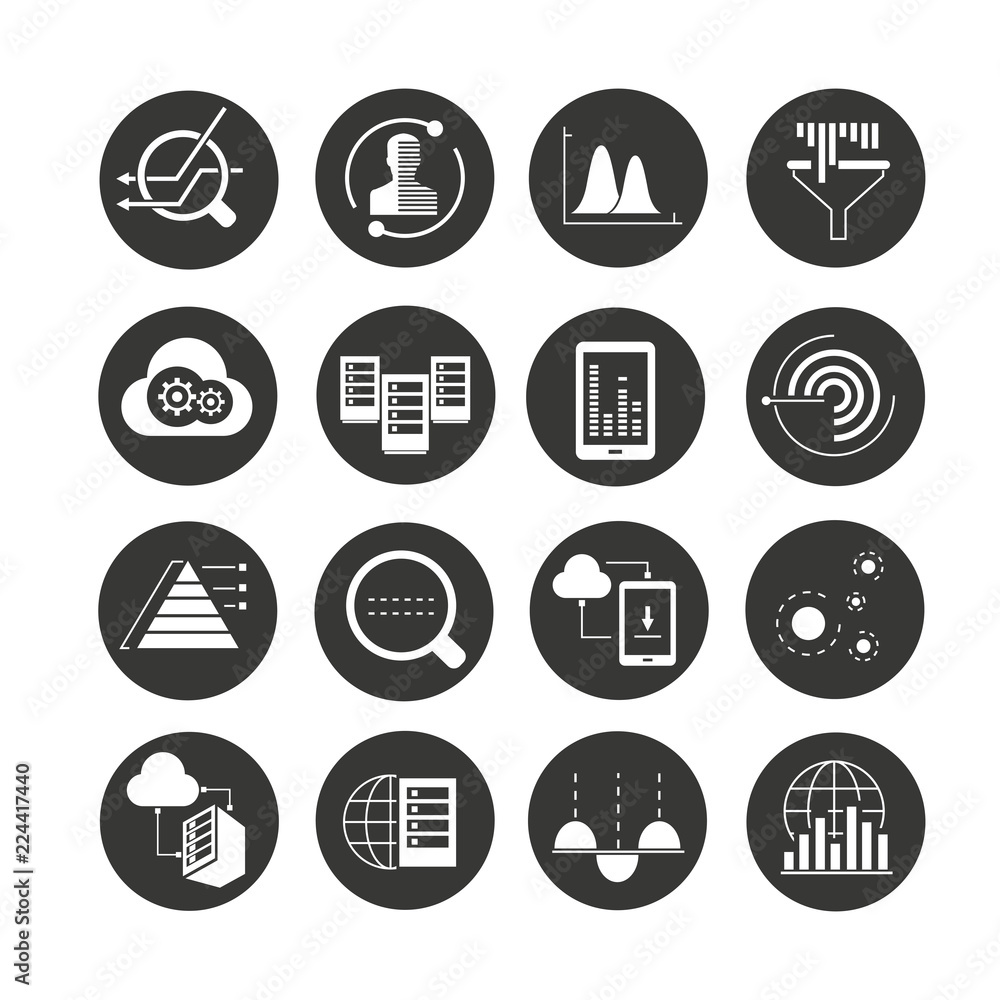 Fototapeta premium network and data analytics concept icons in circle buttons