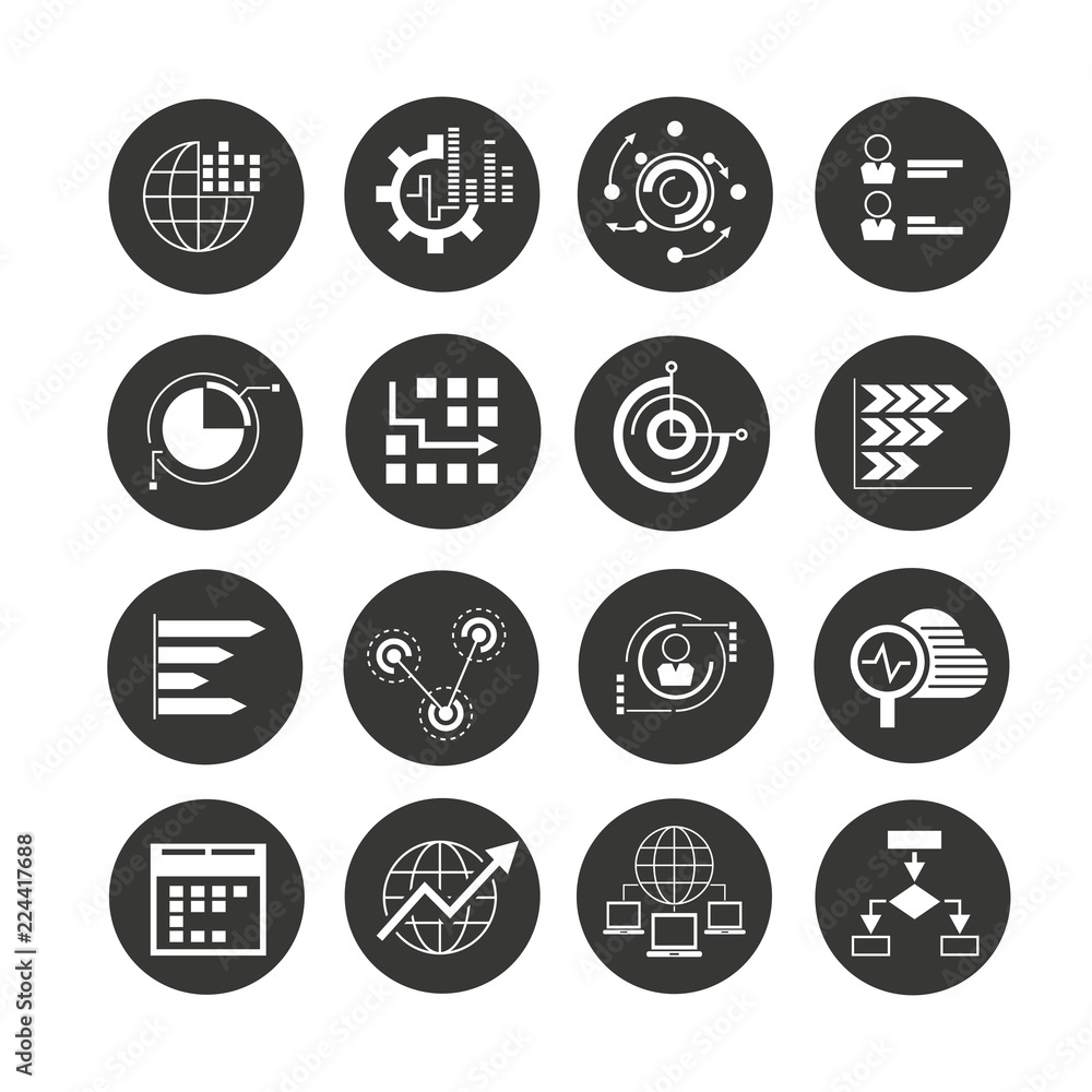 data analytics and network concept icons in circle buttons data analytics and network concept icons in circle buttons