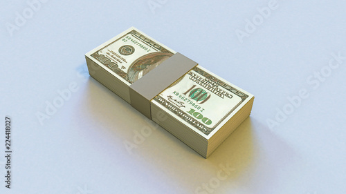 3D illustration of a deck of money 100 dollars with beige stripe