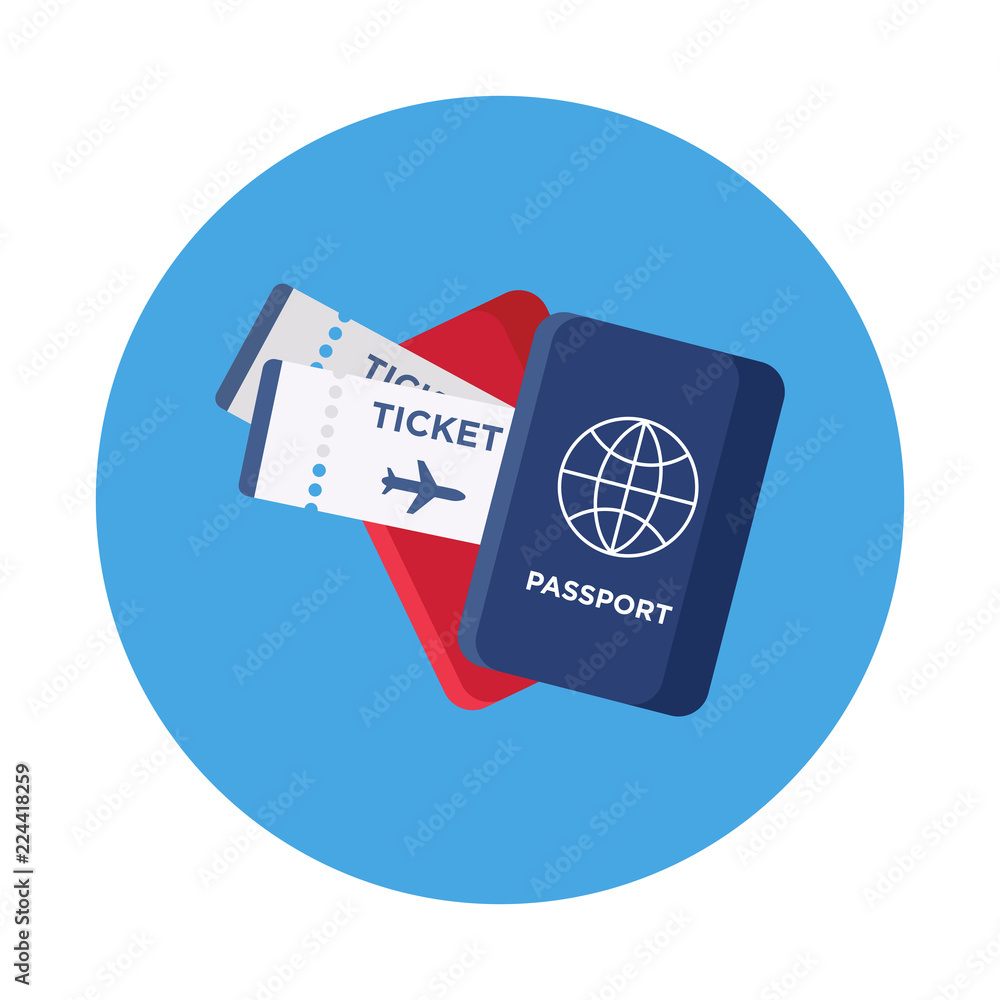 Passports and tickets flat icon isolated on blue background. Simple Passport  symbol in flat style. Aviation symbols Vector illustration for web and  mobile design. Stock Vector | Adobe Stock