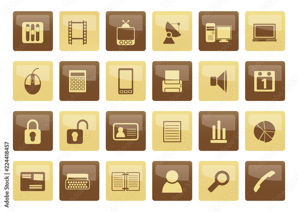 Business and office icons over brown background - vector icon set Business and office icons over brown background - vector icon set