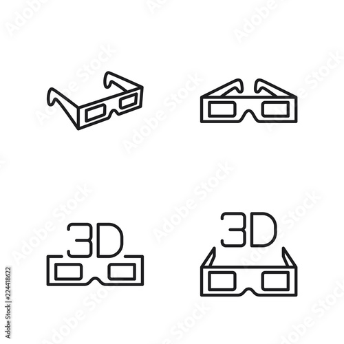 line 3d glasses icons set on white background