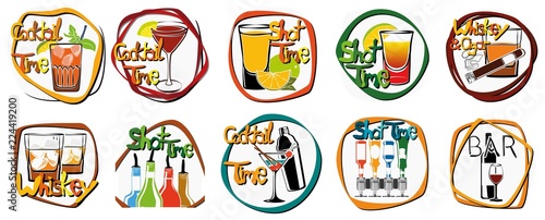 Illustration Sammlung Cocktail Nachtleben Logos