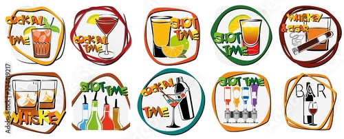 Illustration Sammlung Cocktail Nachtleben Logos