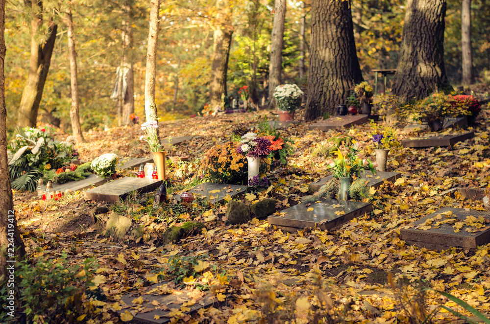 Obraz premium decorated graves at the cemetery