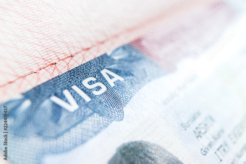 Obraz premium Visa stamp travel passport immigration macro emigration