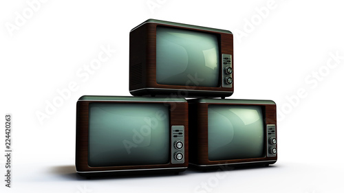 3d rendering of wooden body old retro CRT tv with body and screen outlined paths