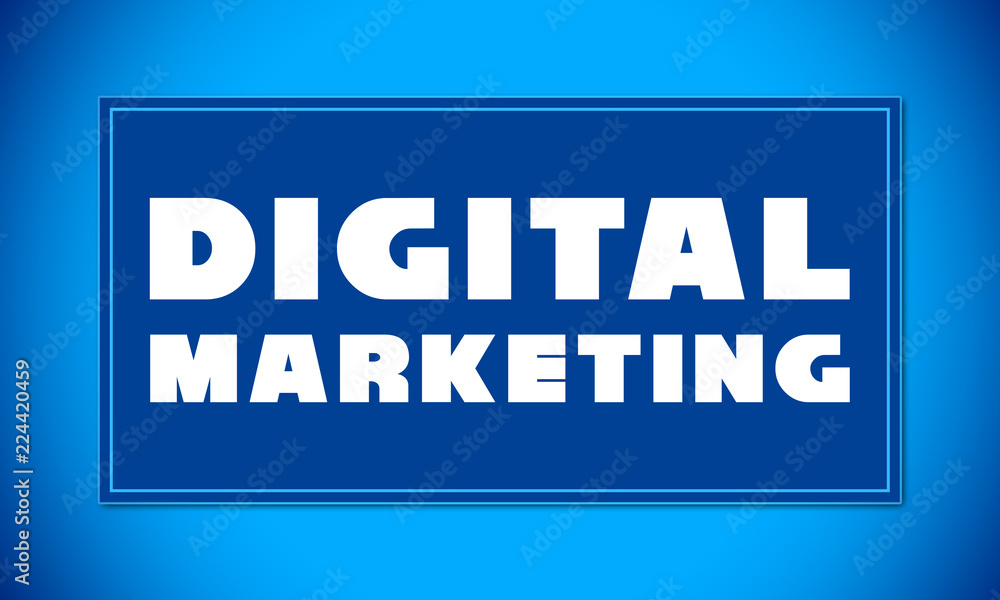 Digital Marketing - clear white text written on blue card on blue background Digital Marketing - clear white text written on blue card on blue background