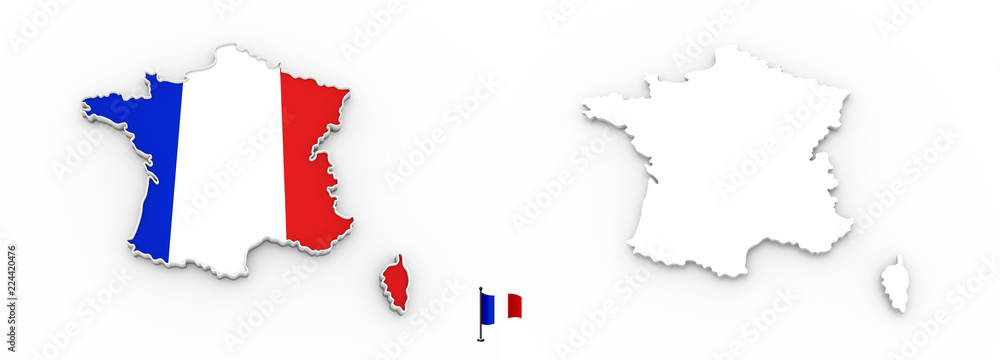 Naklejka premium 3D map of France white silhouette and flag