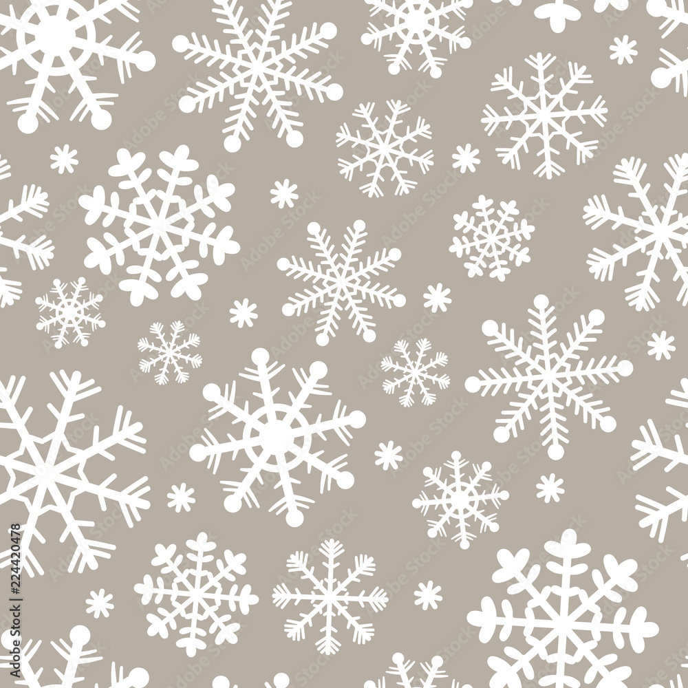 Seamless pattern for Christmas and New Year. Hand-drawn vector illustration of snowflakes in white on a beige background. Seamless pattern for Christmas and New Year. Hand-drawn vector illustration of snowflakes in white on a beige background.