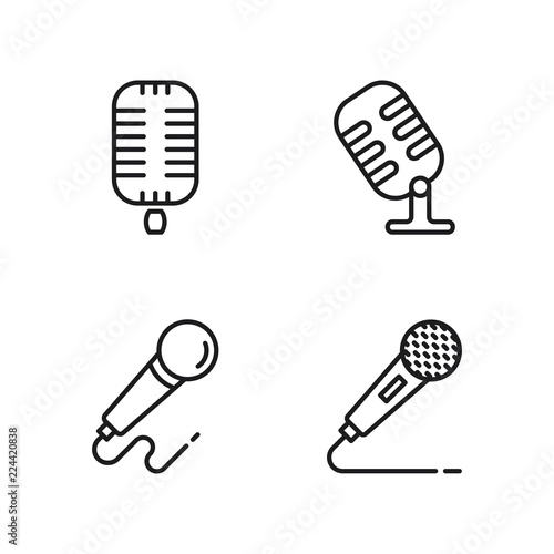line microphone icons set on white background