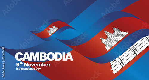 Cambodia Independence Day flag ribbon landscape background photo