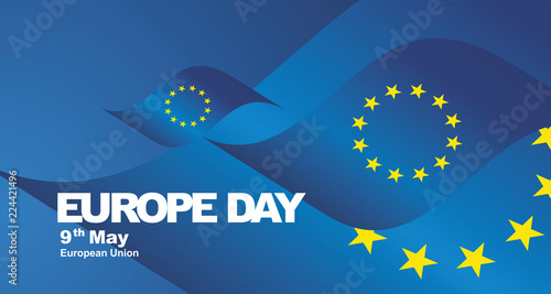 Europe Day flag ribbon landscape background