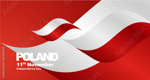Poland Independence Day flag ribbon landscape background