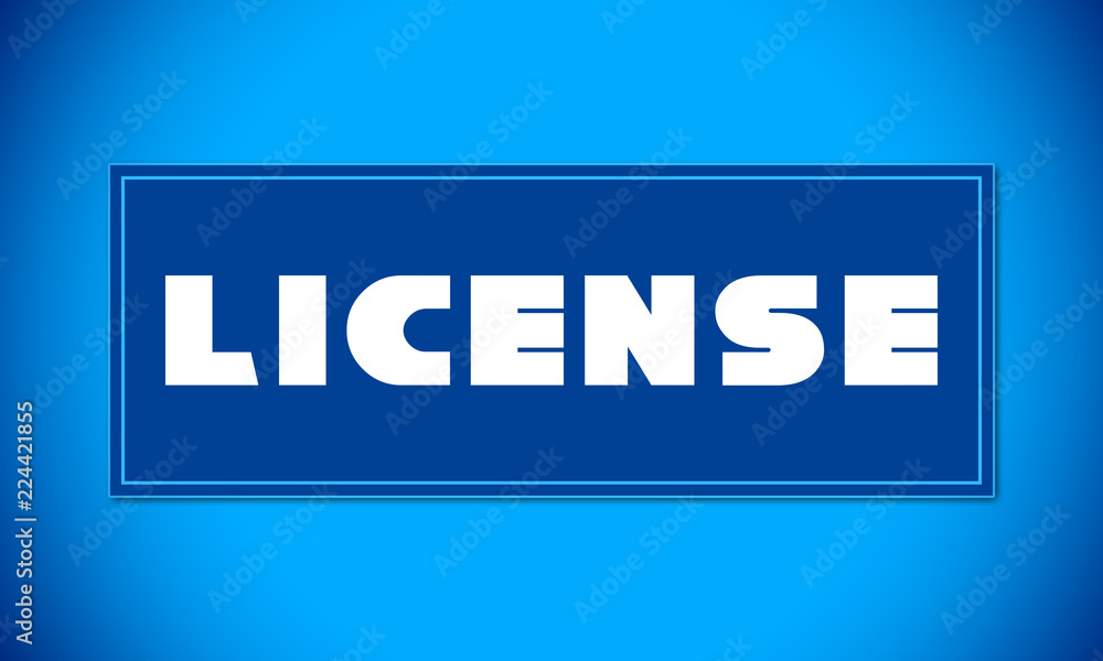 License - clear white text written on blue card on blue background