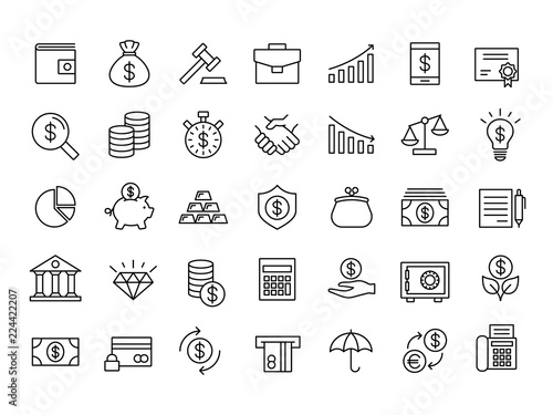 finance and money outline line black icons set photo