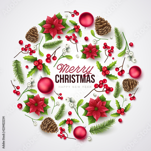 Merry Christmas background. Vector illustration with Christmas elements.
