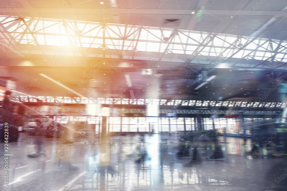 Modern airport with blur effects. double exposure