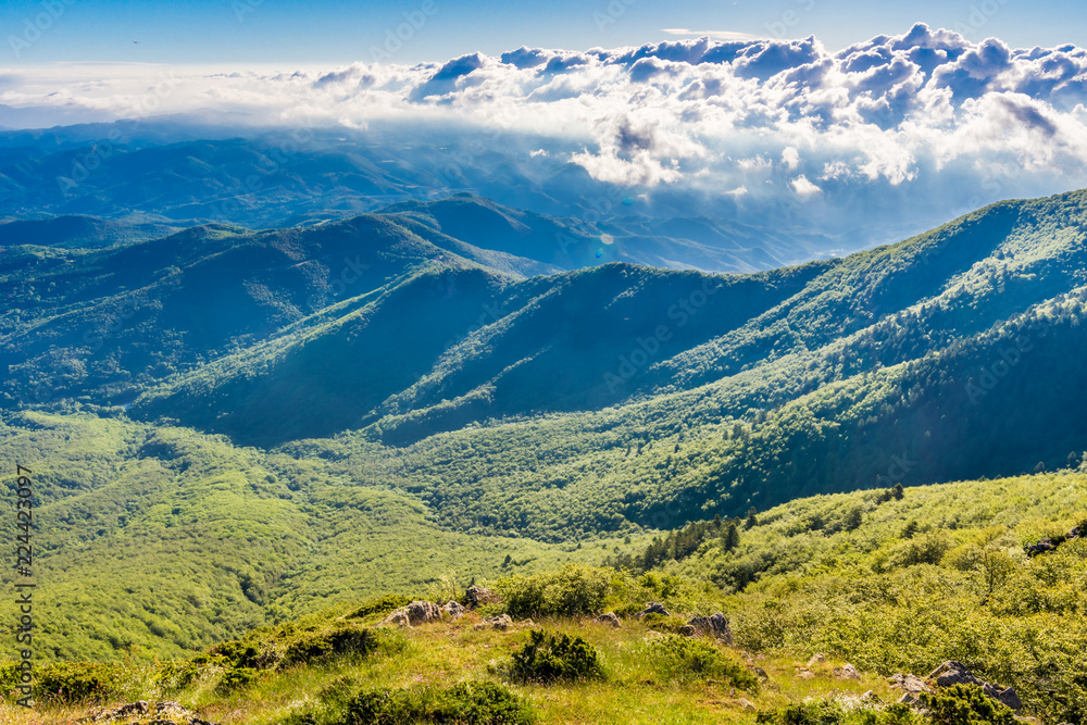 Fototapeta premium View from the top of the mountain (Peak of Matagalls, Montseny Natural Park, Catalonia, Spain)