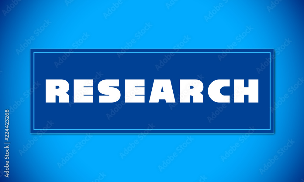 Research - clear white text written on blue card on blue background