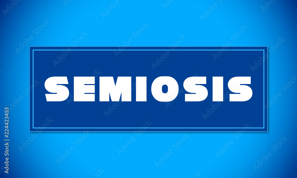 Semiosis - clear white text written on blue card on blue background