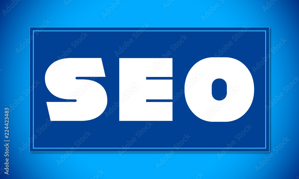 Seo - clear white text written on blue card on blue background Seo - clear white text written on blue card on blue background