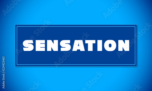 Sensation - clear white text written on blue card on blue background